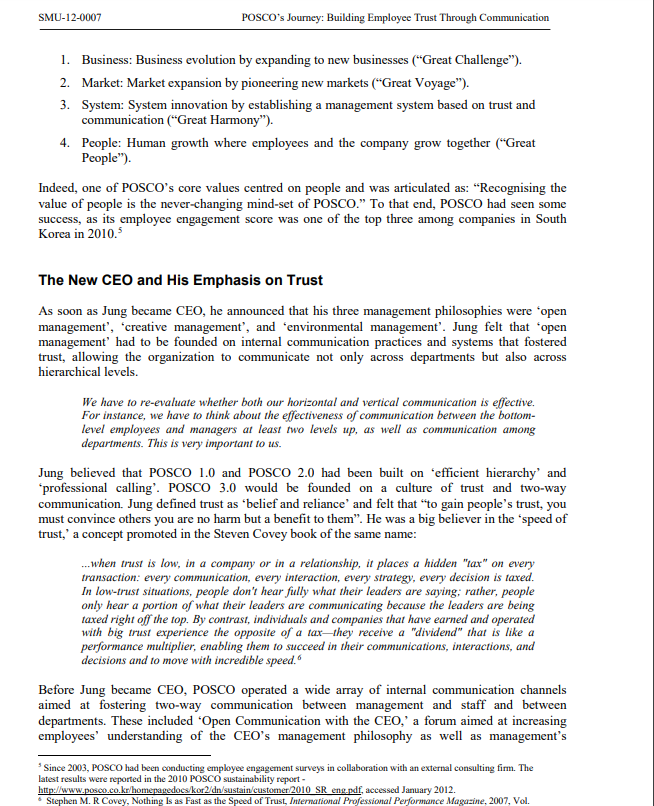 Please read the attached case study (POSCO's