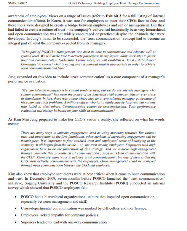 Please read the attached case study (POSCO's