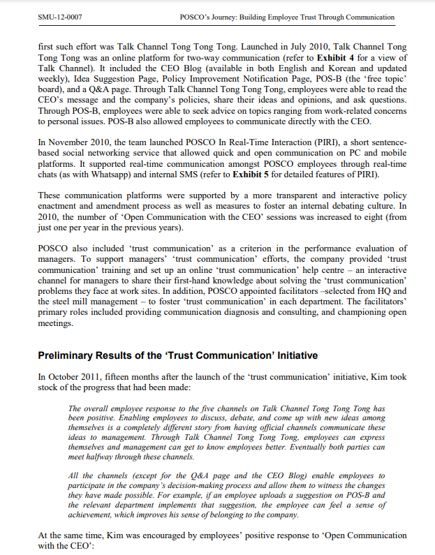 Please read the attached case study (POSCO's