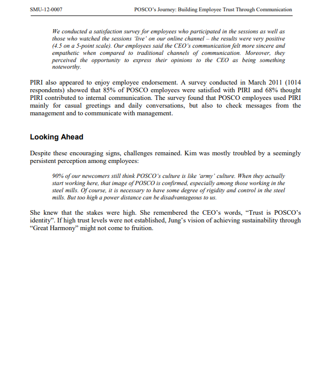 Please read the attached case study (POSCO's