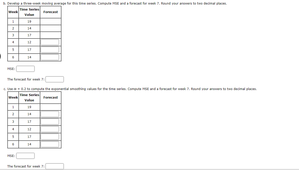 Consider the following time series data. Week 1 2