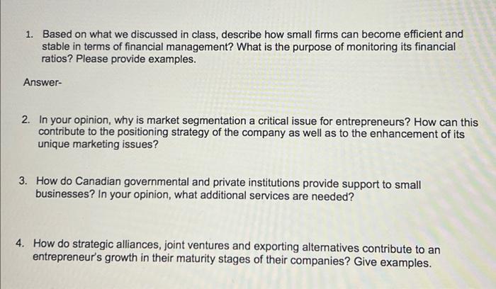 1. Based on what we discussed in class, describe