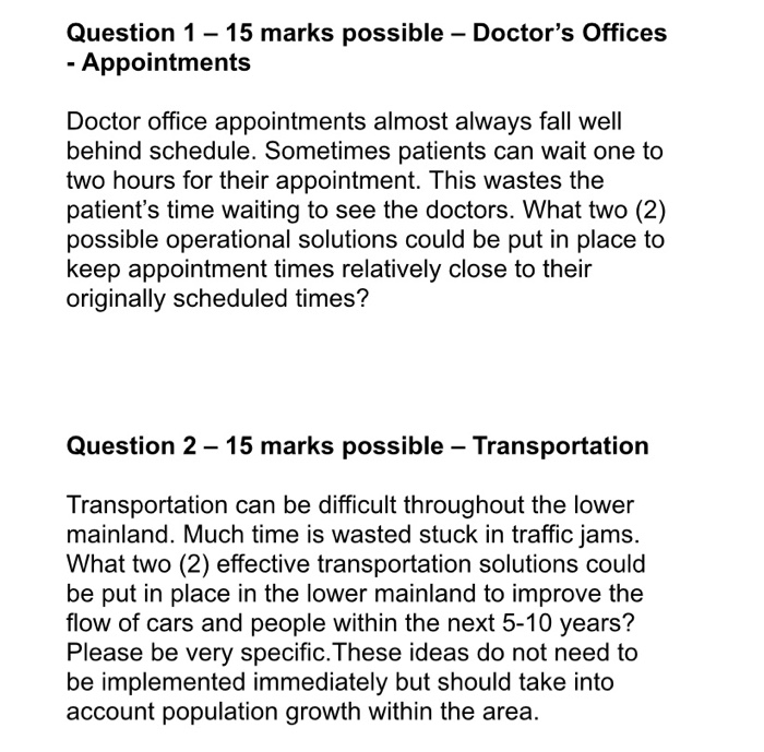 Question 1 15 marks possible - Doctor's Offices -