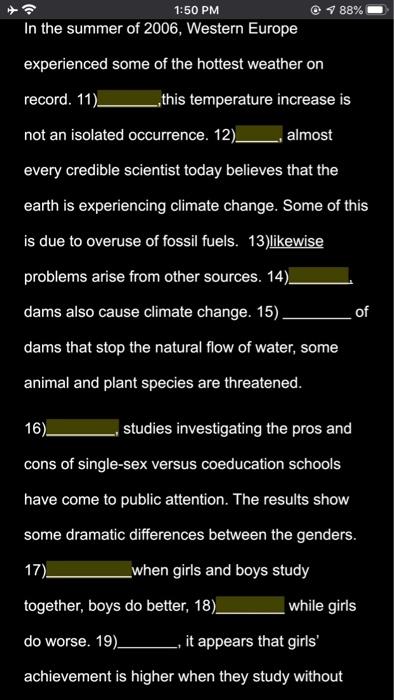 Fill in the blanks with appropriate transitions.