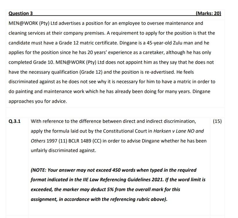 South African Law (Labour Law Assignment)