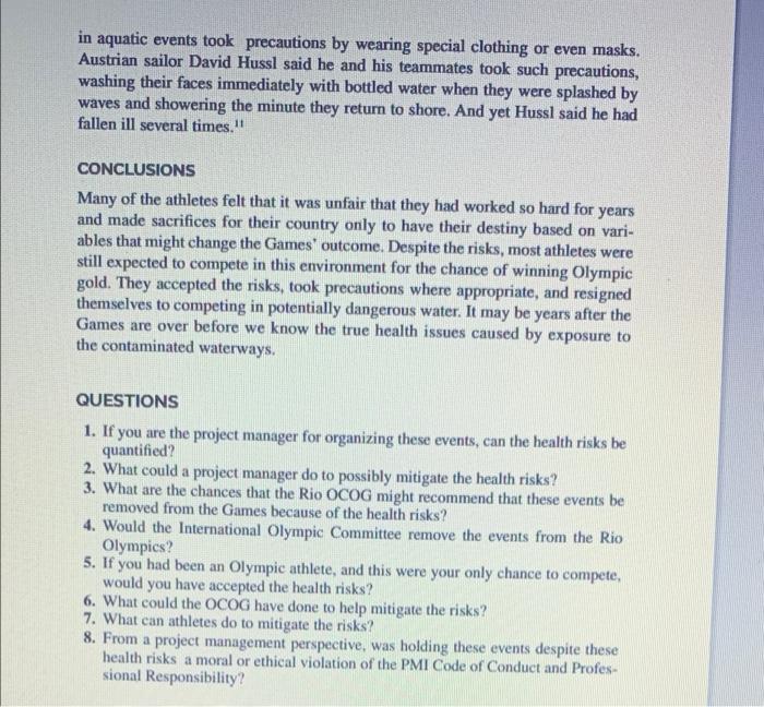 case study- project management Olympics (D):