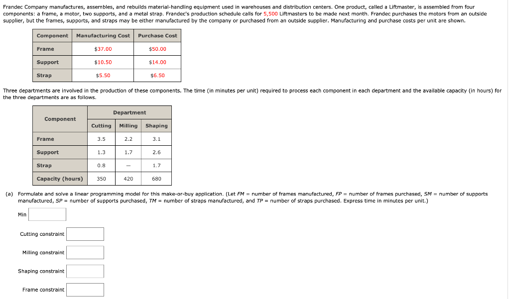 Frandec Company manufactures, assembles, and