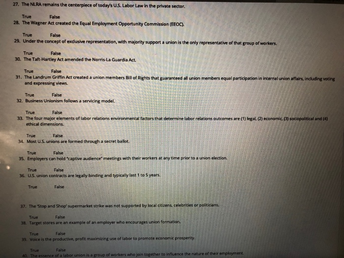 Please Answer All Questions 27. The NLRA remains