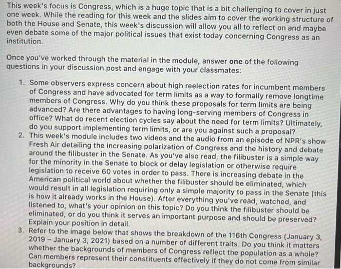 This week's focus is Congress, which is a huge