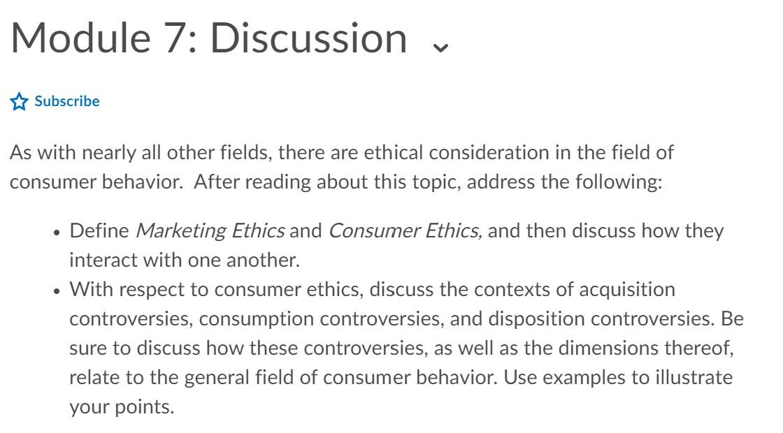 Module 7: Discussion v Subscribe As with nearly