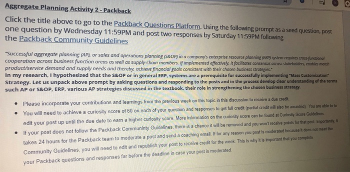 Aggregate Planning Activity 2 - Packback Click