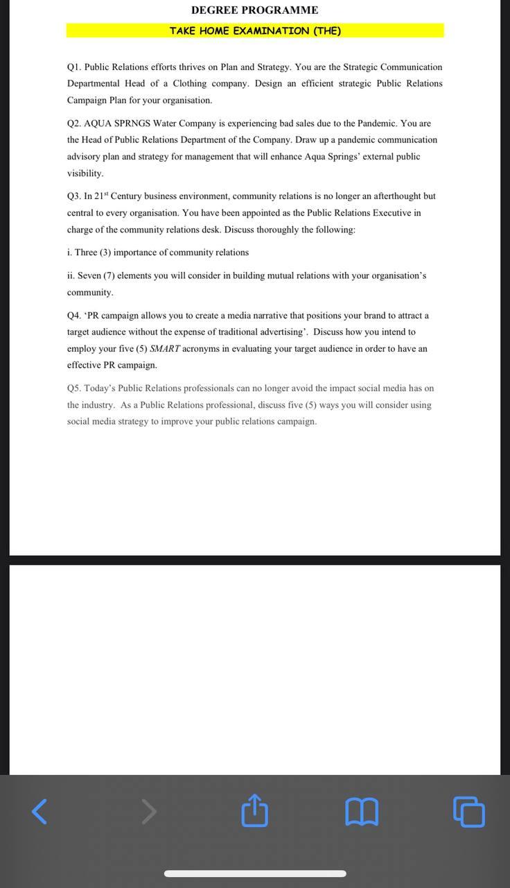 DEGREE PROGRAMME TAKE HOME EXAMINATION (THE) QI.