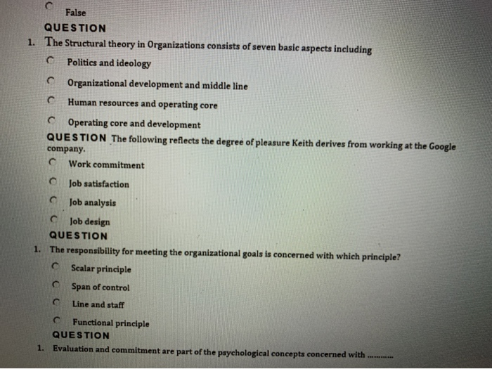 False QUESTION 1. The Structural theory in