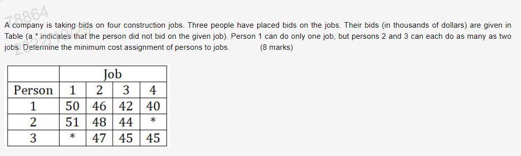 A company is taking bids on four construction