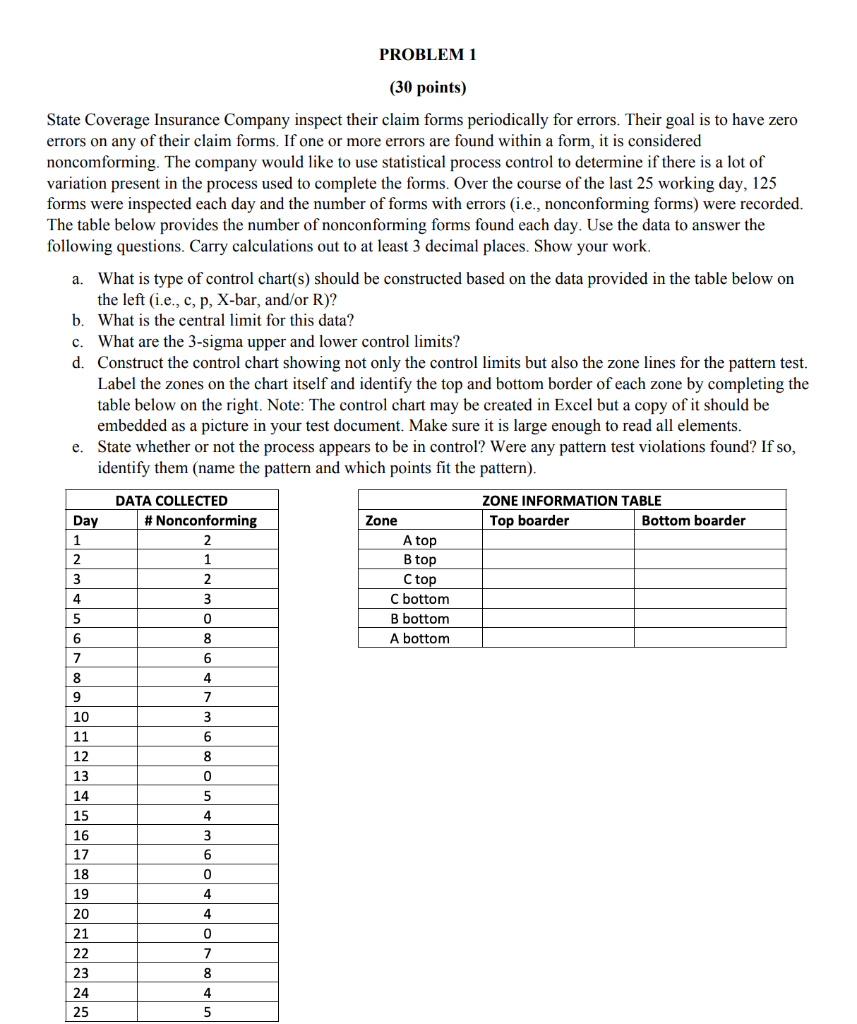 PROBLEM 1 (30 points) State Coverage Insurance