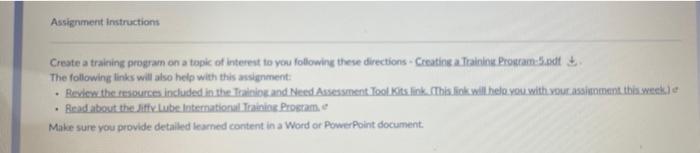 Assignment Instructions Create a training program