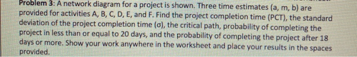 Problem 3: A network diagram for a project is