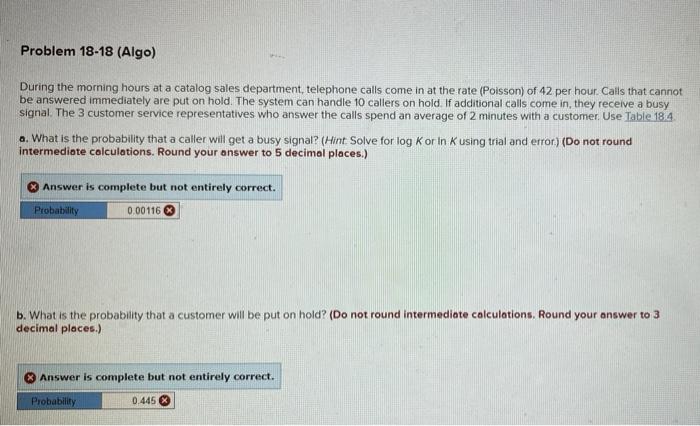Problem 18-18 (Algo) During the morning hours at