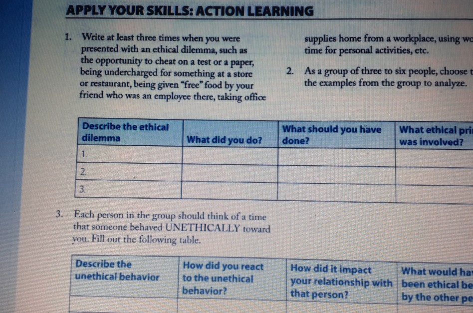 please answer all parts APPLY YOUR SKILLS: ACTION