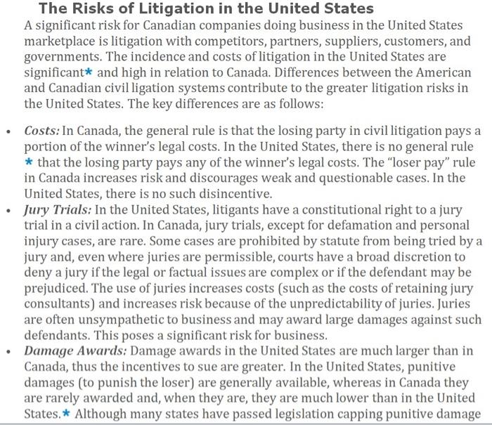 The Risks of Litigation in the United States A