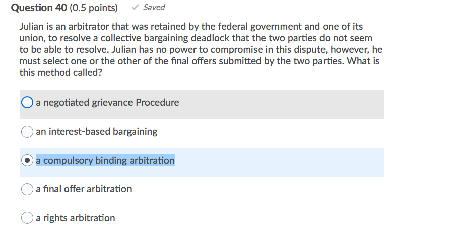 Question 40 (0.5 points) Saved Julian is an