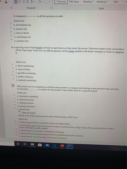 A. Normal 1 No Spac... Heading 1 Heading 2 Title