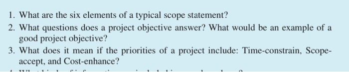 1. What are the six elements of a typical scope