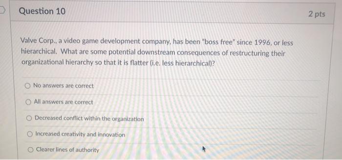 Question 10 2 pts Valve Corp., a video game