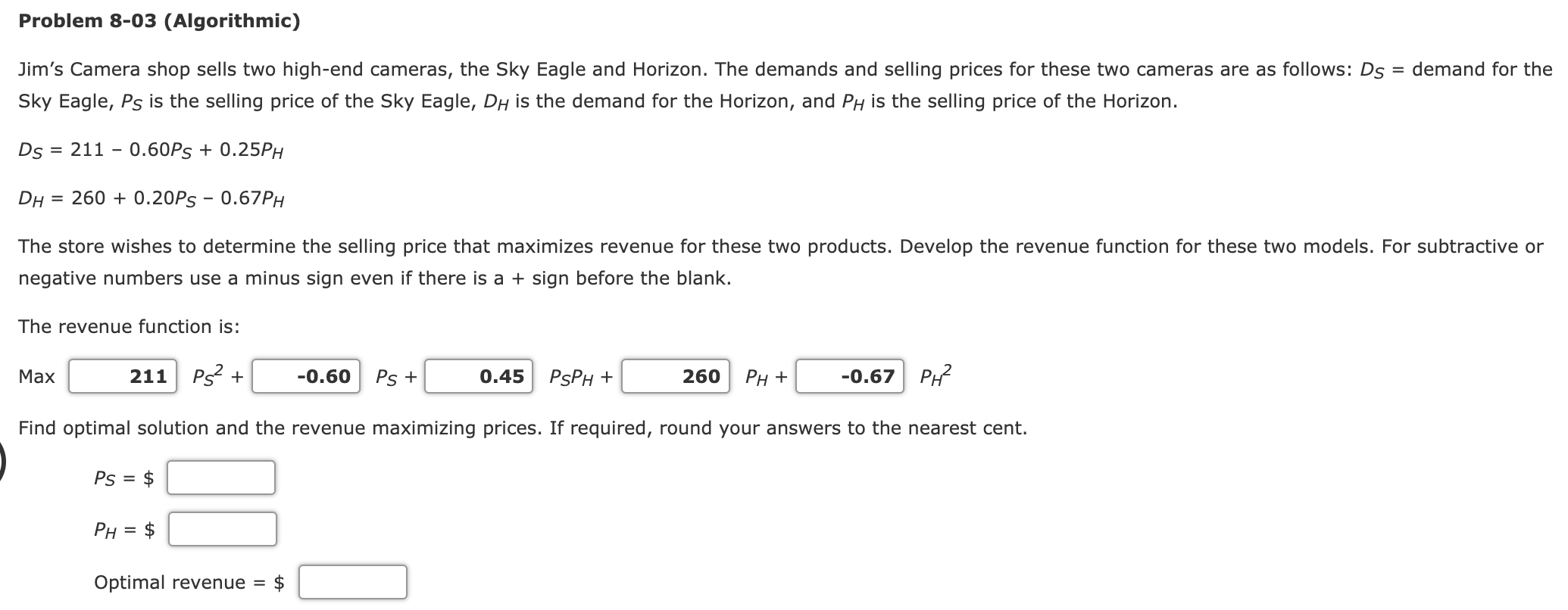 Problem 8-03 (Algorithmic) Jim's Camera shop