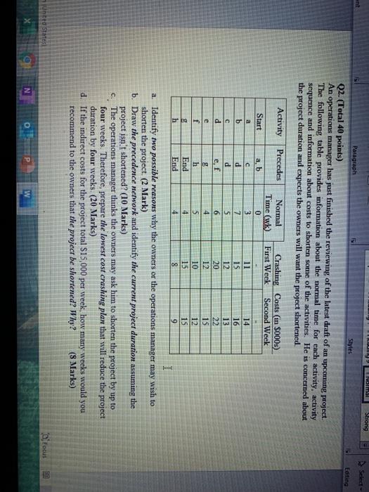 Strong Editing Paragraph Style: Q2. (Total 40