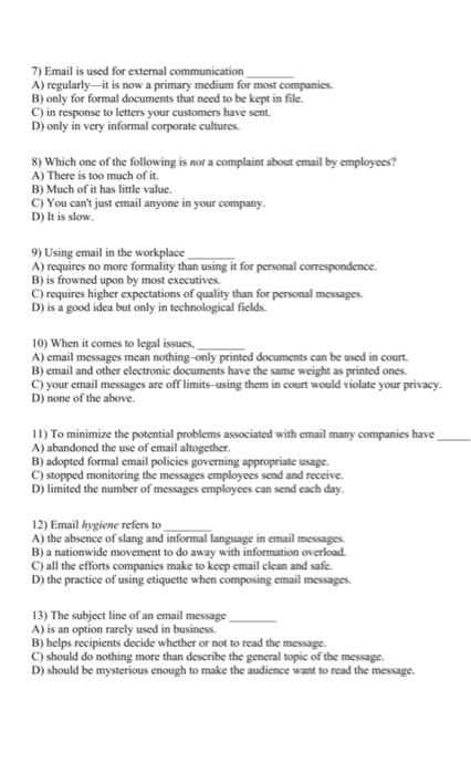 7) Email is used for external communication A)