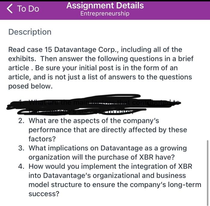 < To Do Assignment Details Entrepreneurship