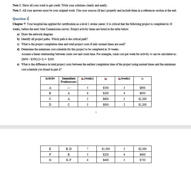 Please help Note 1: Show all your work to get