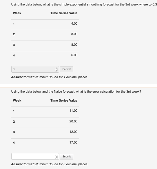Using the data below, what is the simple