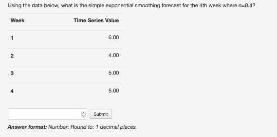 Using the data below, what is the simple