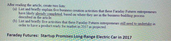 After reading the article, create two lists: (a)