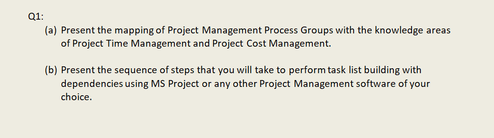 Q1: (a) Present the mapping of Project Management