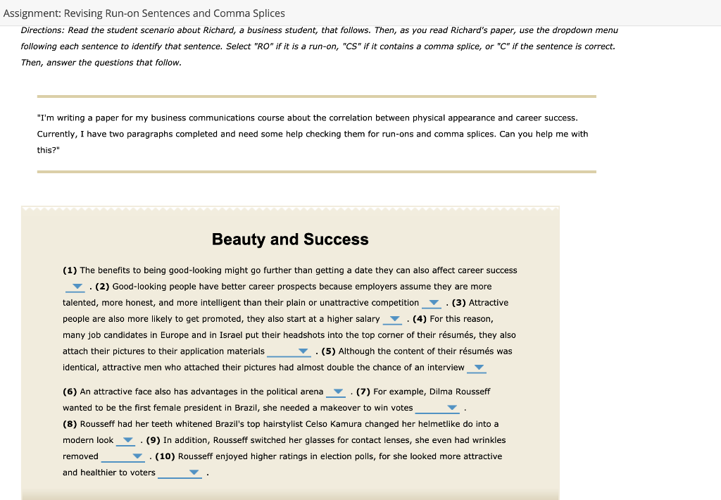Assignment: Revising Run-on Sentences and Comma