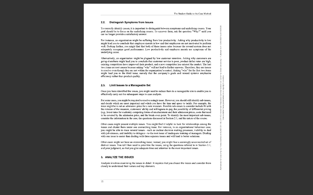 1. In Note 2: Performing a Case Analysis (pages