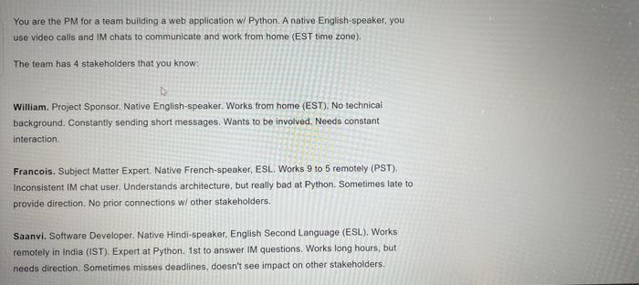 You are the PM for a team building a web