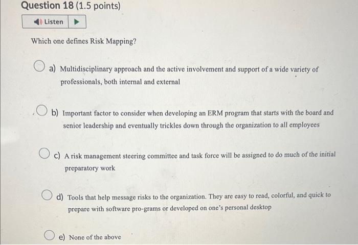 Which one defines Risk Mapping? a)