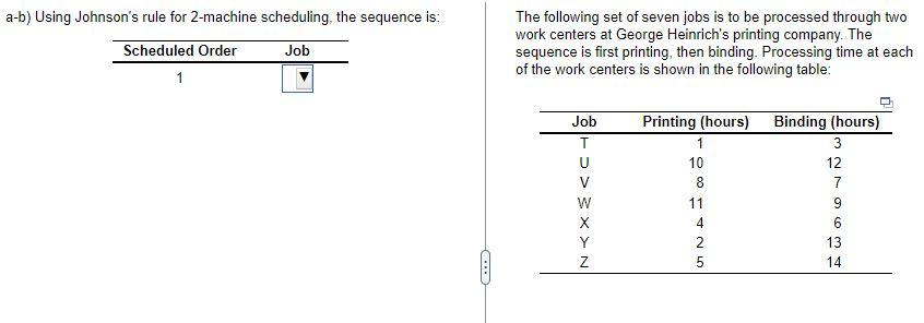 a-b) Using Johnson's rule for 2-machine