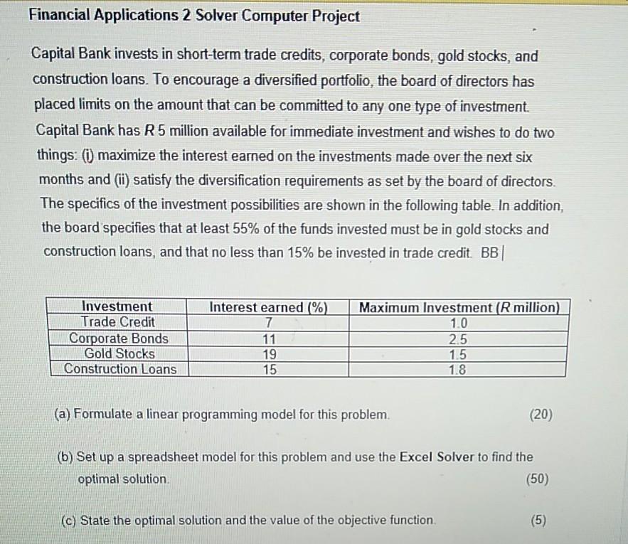 Financial Applications 2 Solver Computer Project