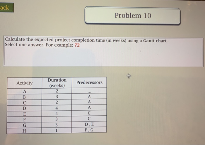 ack Problem 10 Calculate the expected project