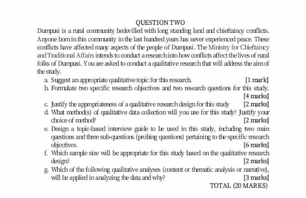 QUESTION TWO Durpusi is a nmil community