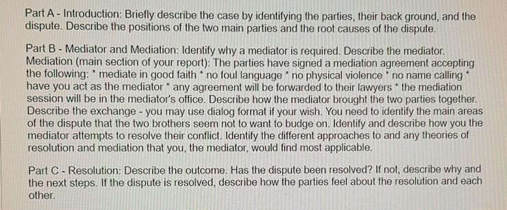 Part A - Introduction: Briefly describe the case