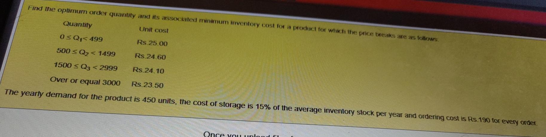 A Find the optimum order quantity and its