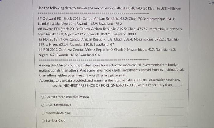 1 Use the following data to answer the next