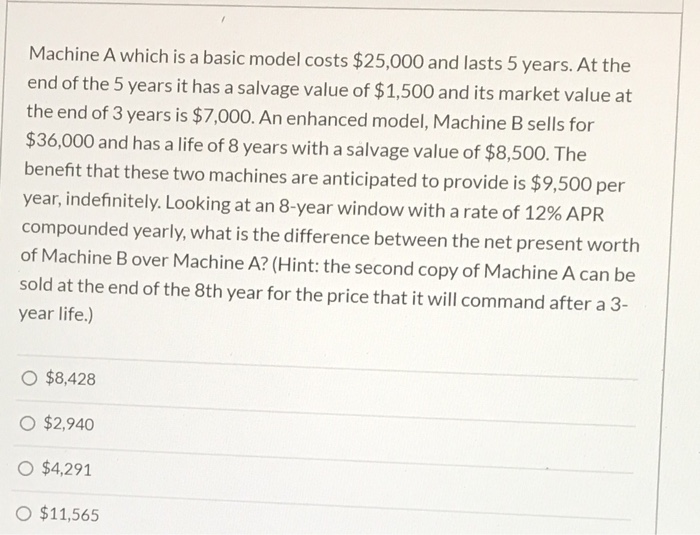 Machine A which is a basic model costs $25,000
