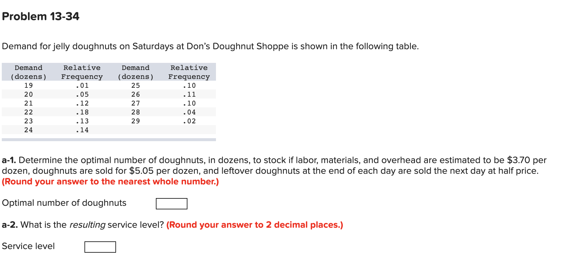 Problem 13-34 Demand for jelly doughnuts on